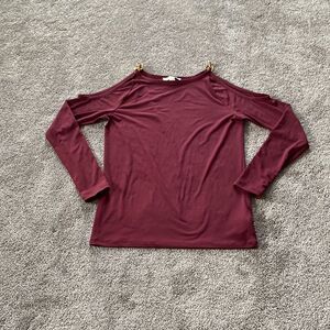 Michael Kors Maroon Cold Shoulder Chain Strap Top SIZE S